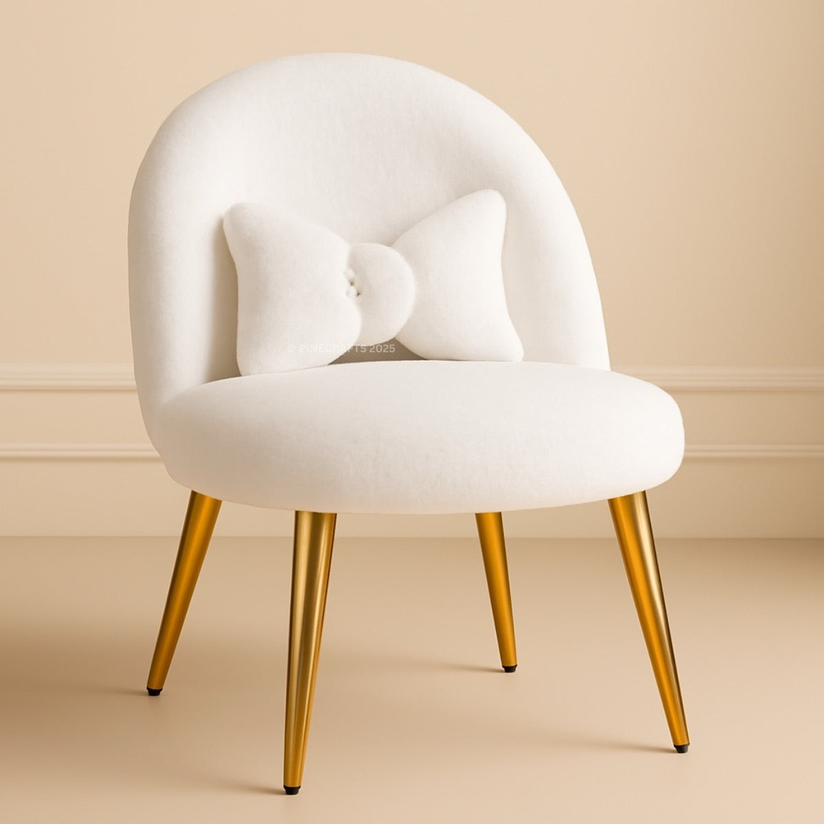 White chair with gold legs on a beige background