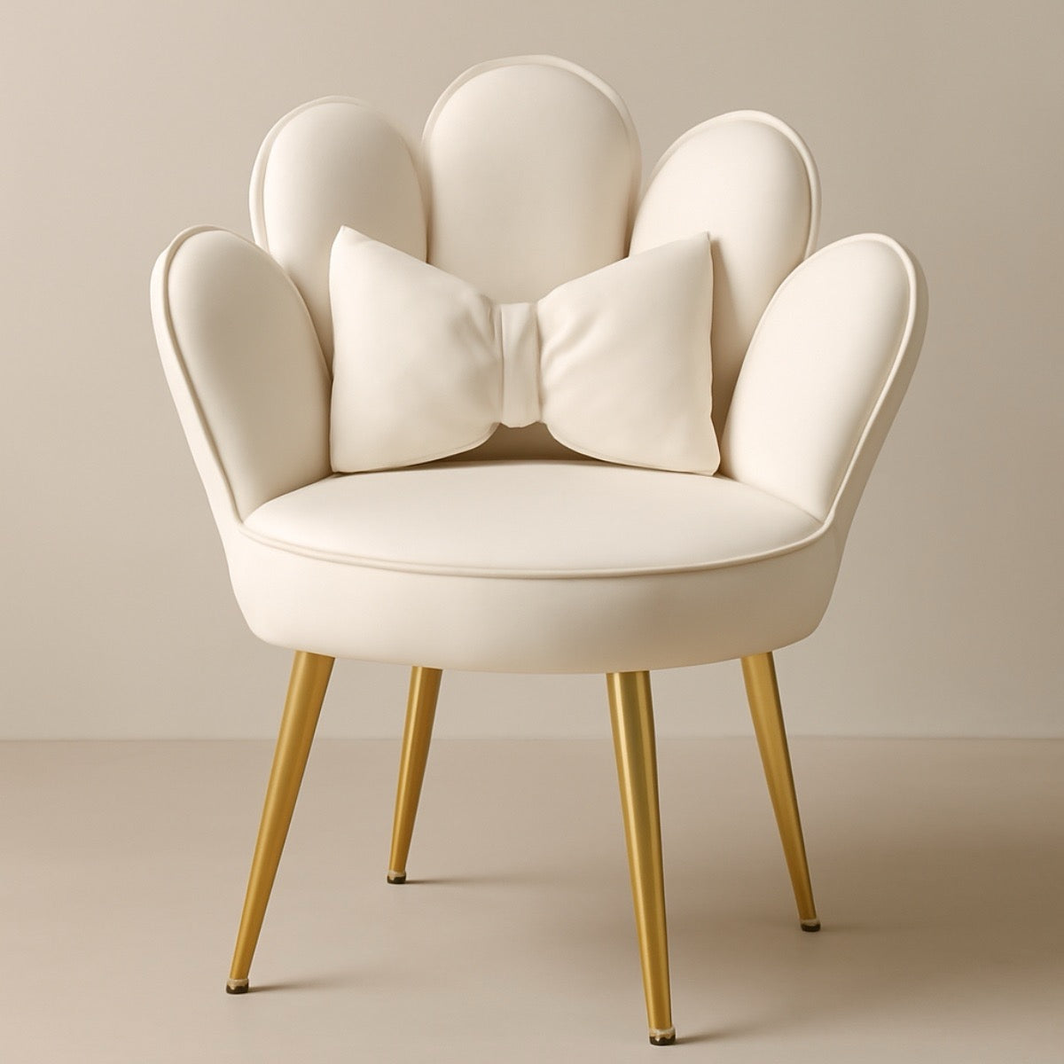 Cream-colored chair with a large bow design on a beige background