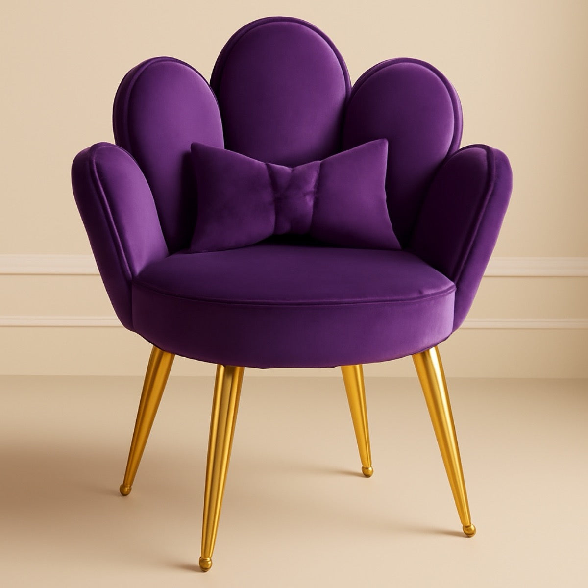 Purple chair with gold legs on a beige background