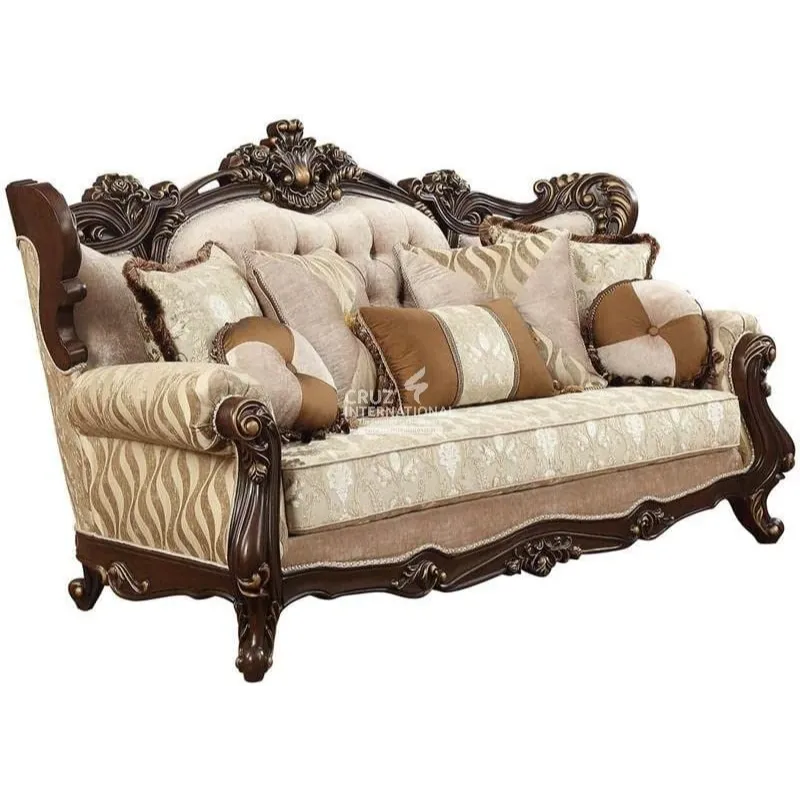 Royal Natural Carved 3 Seaters Sofa CRUZ INTERNATIONAL