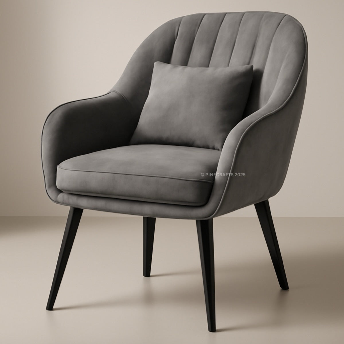Gray armchair with a cushion on a beige background