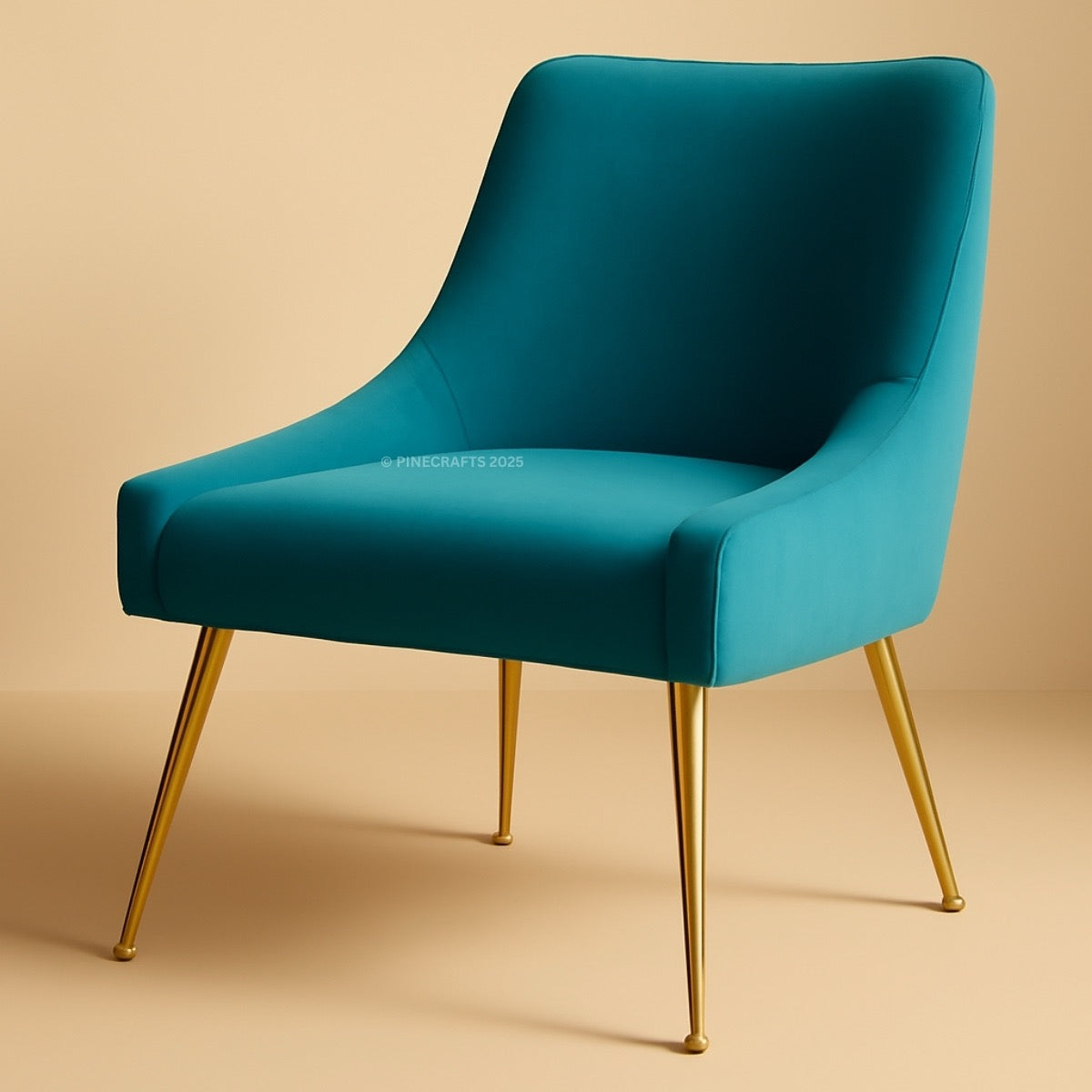 Blue chair with gold legs on a beige background