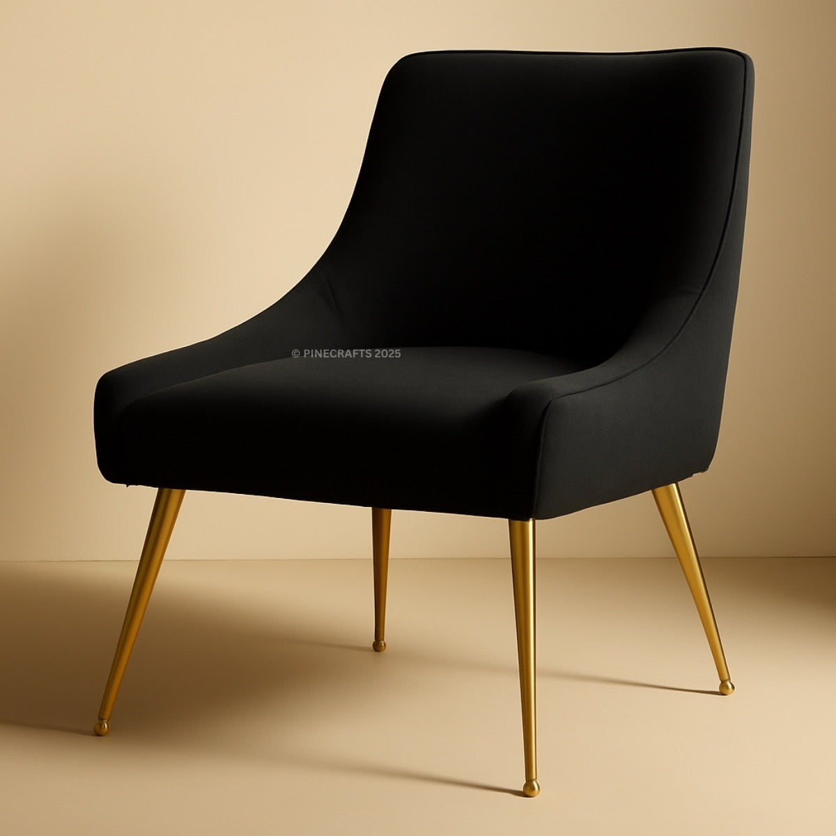 Black chair with gold legs on a beige background