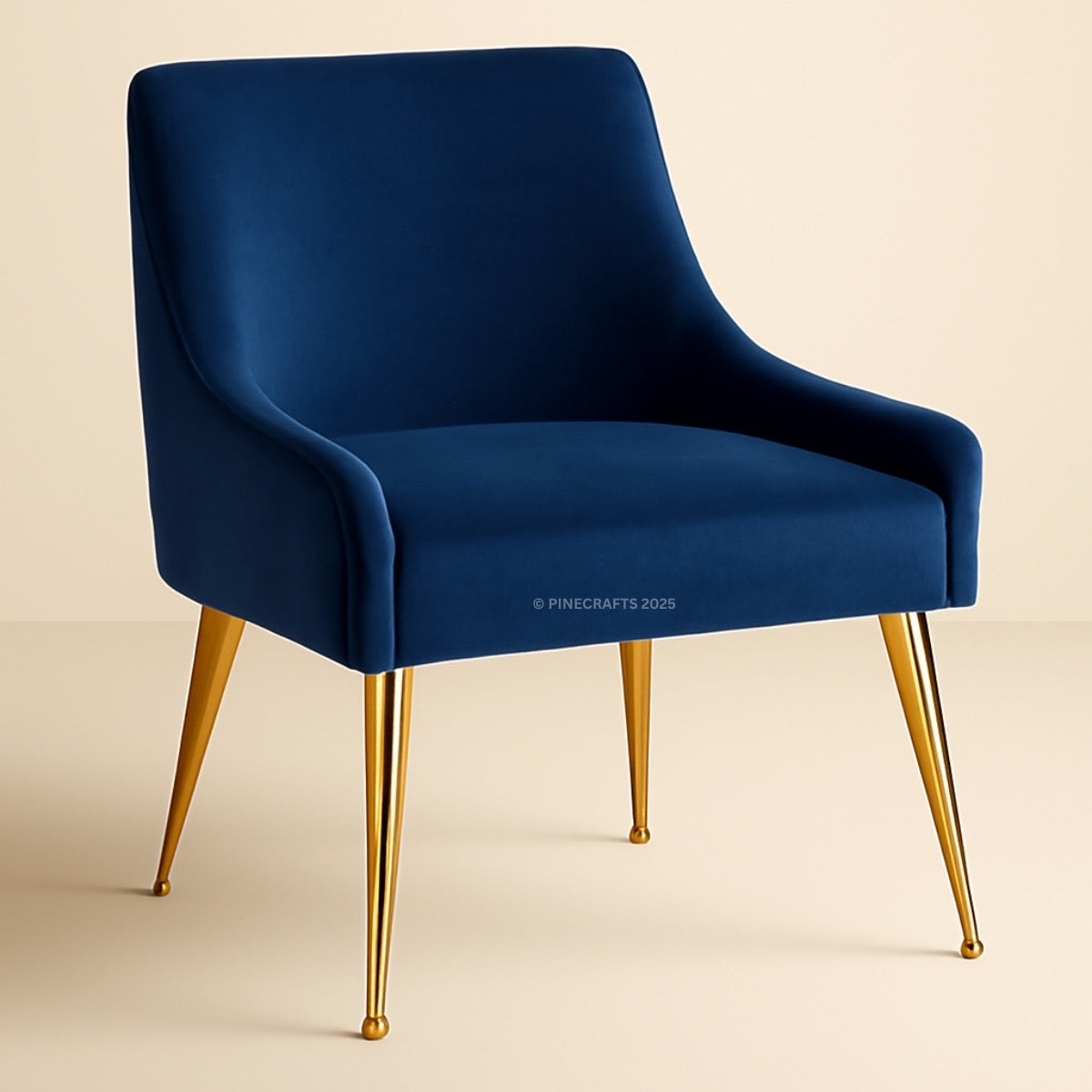 Blue chair with gold legs on a beige background