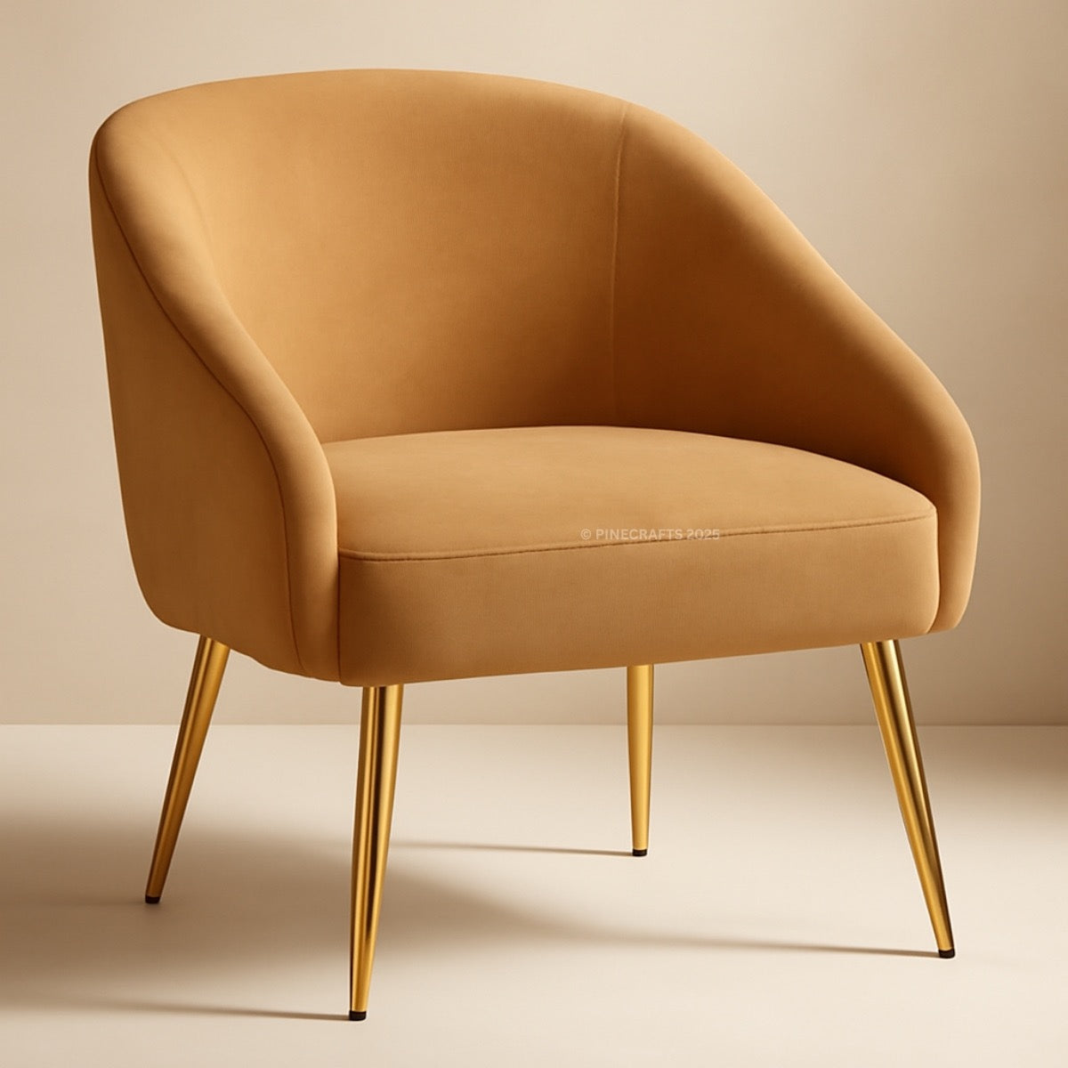 Brown armchair with gold legs on a beige background