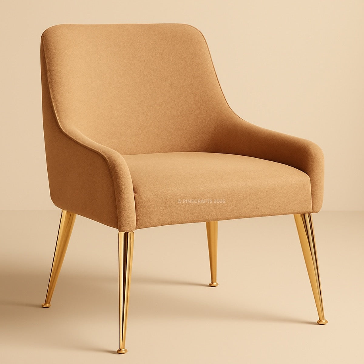 Beige armchair with gold legs on a beige background