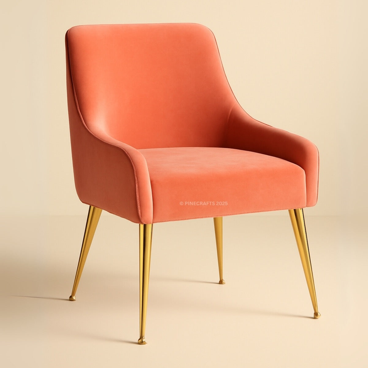 Pink chair with gold legs on a beige background