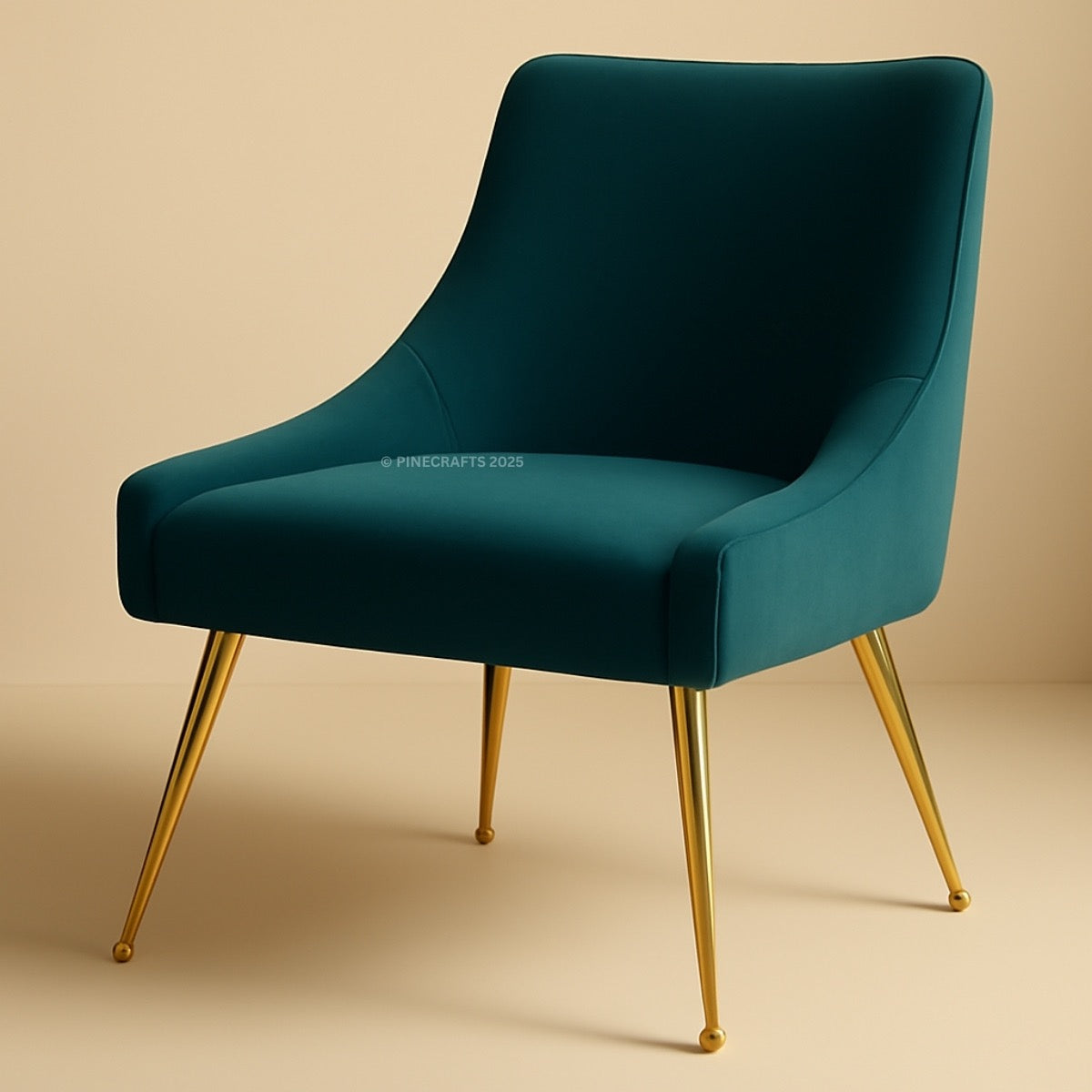 Teal chair with gold legs on a beige background