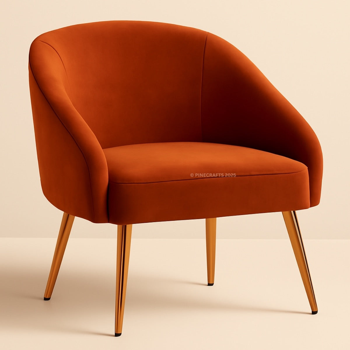 Orange armchair with wooden legs on a beige background