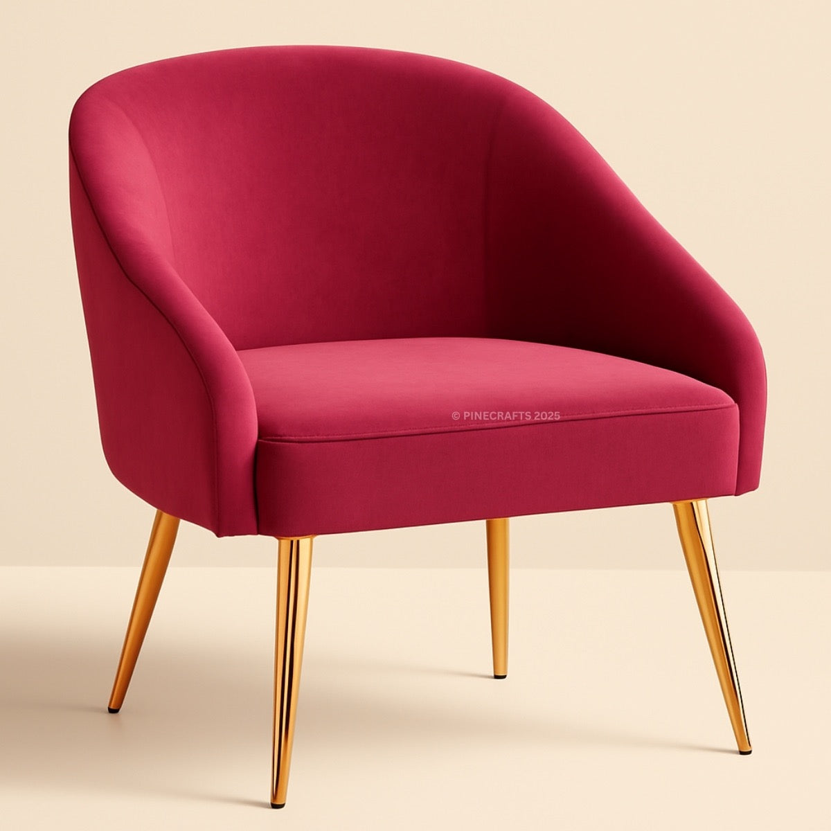 Red armchair with gold legs on a beige background