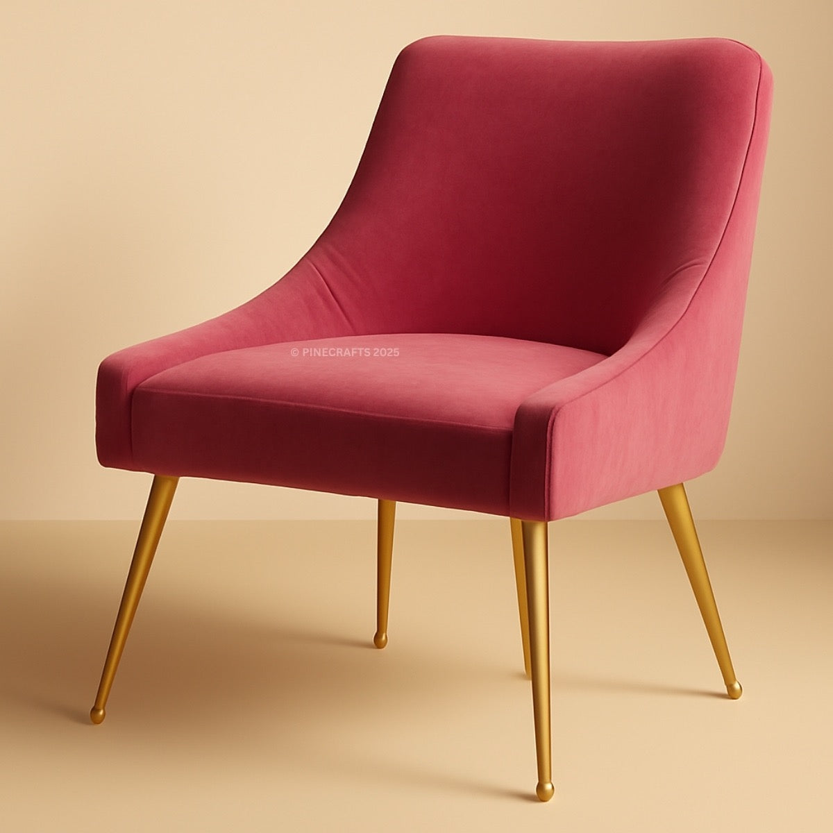 Pink chair with gold legs on a beige background