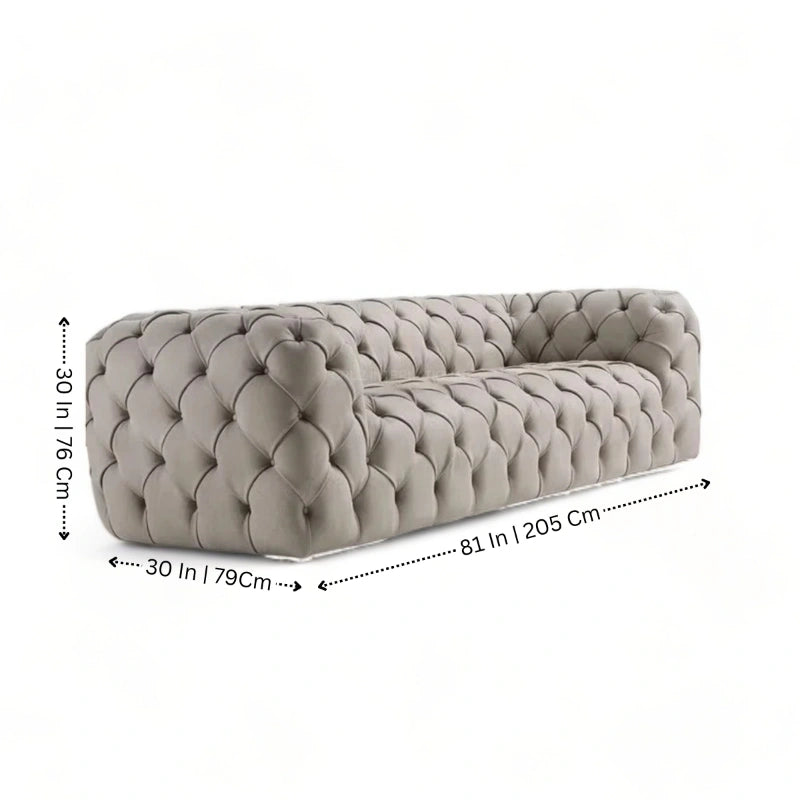 Button Tufted Design Cute Look 3 Seater Fabric Sofa
