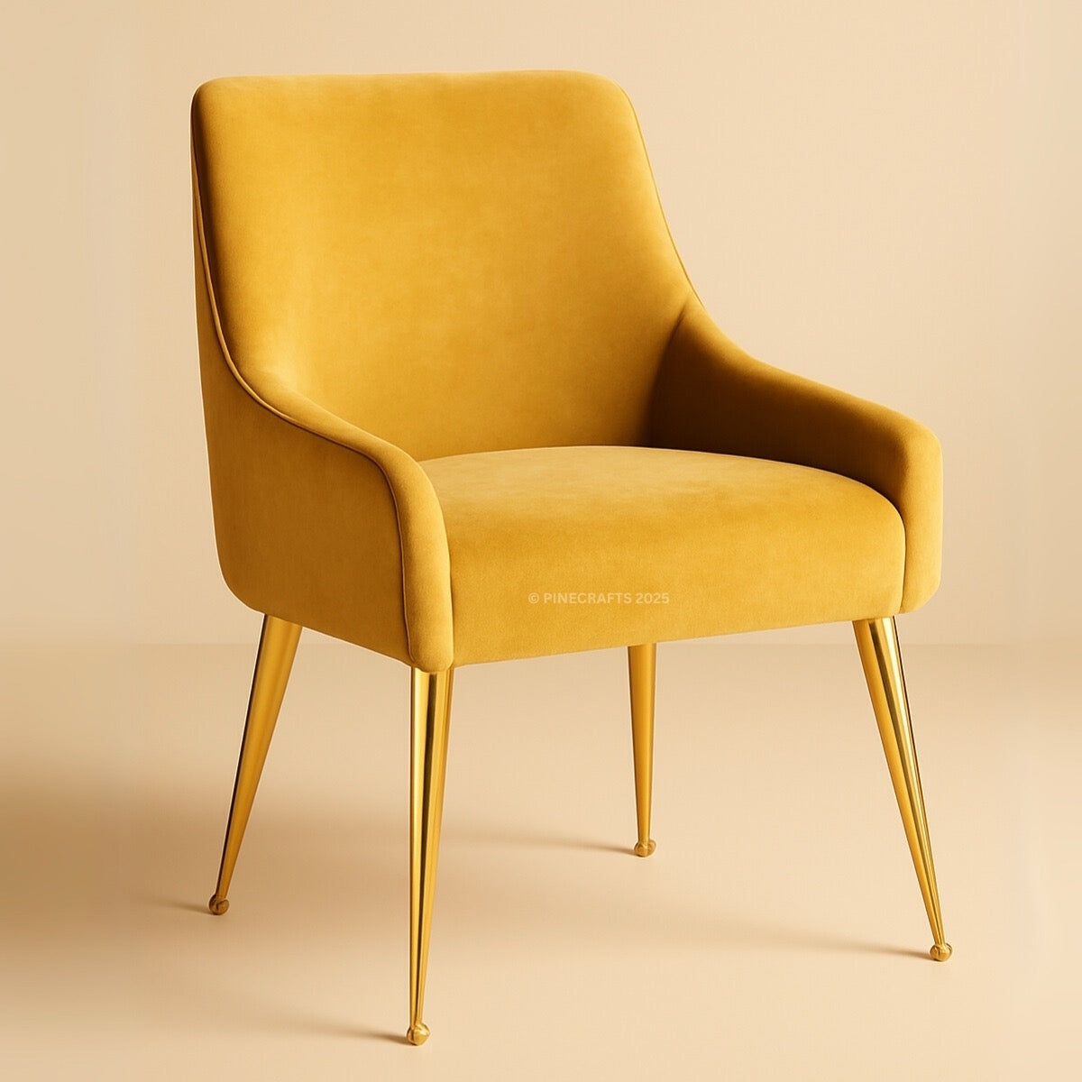 Yellow armchair with gold legs on a beige background