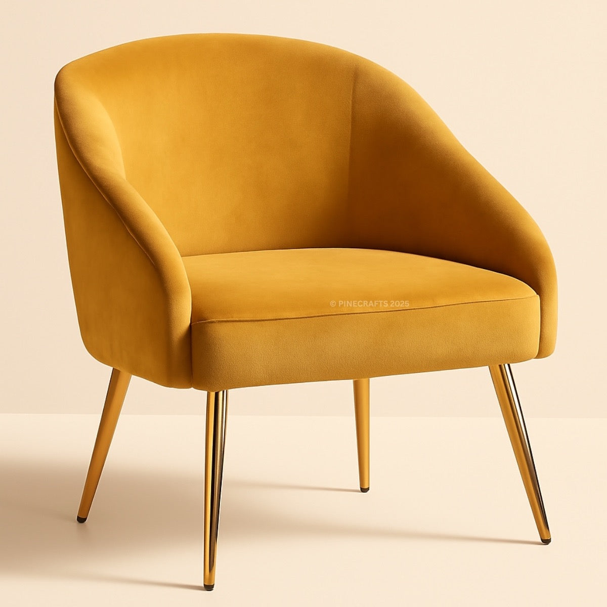 Yellow armchair with gold legs on a beige background