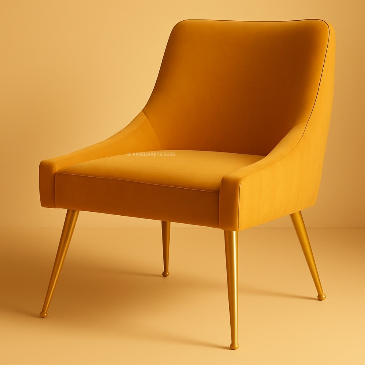 Yellow chair with gold legs on a beige background