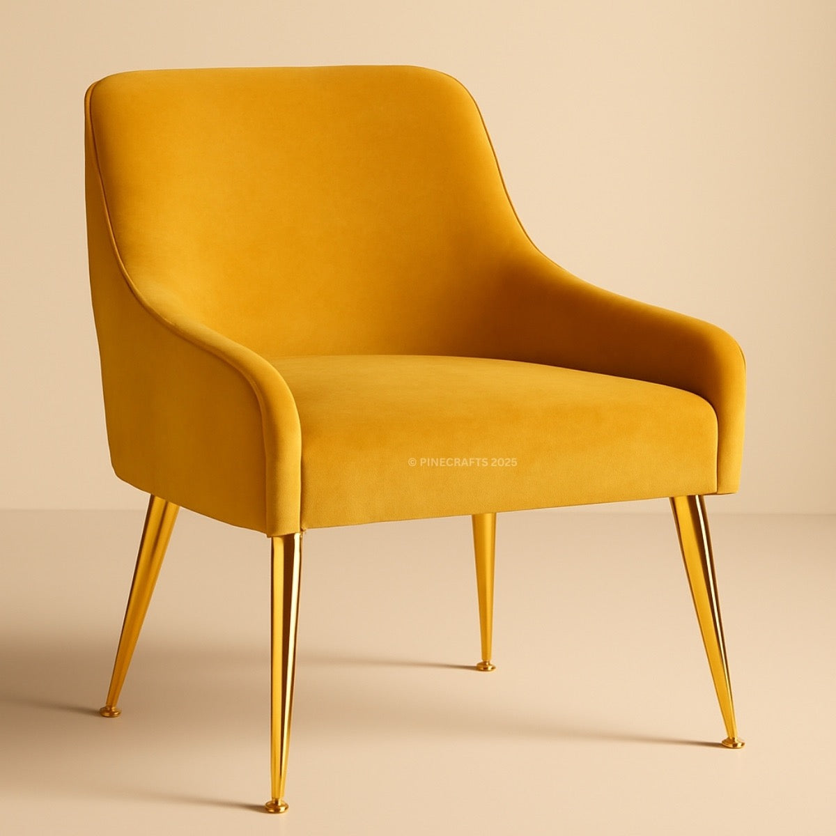 Yellow armchair with gold legs on a beige background