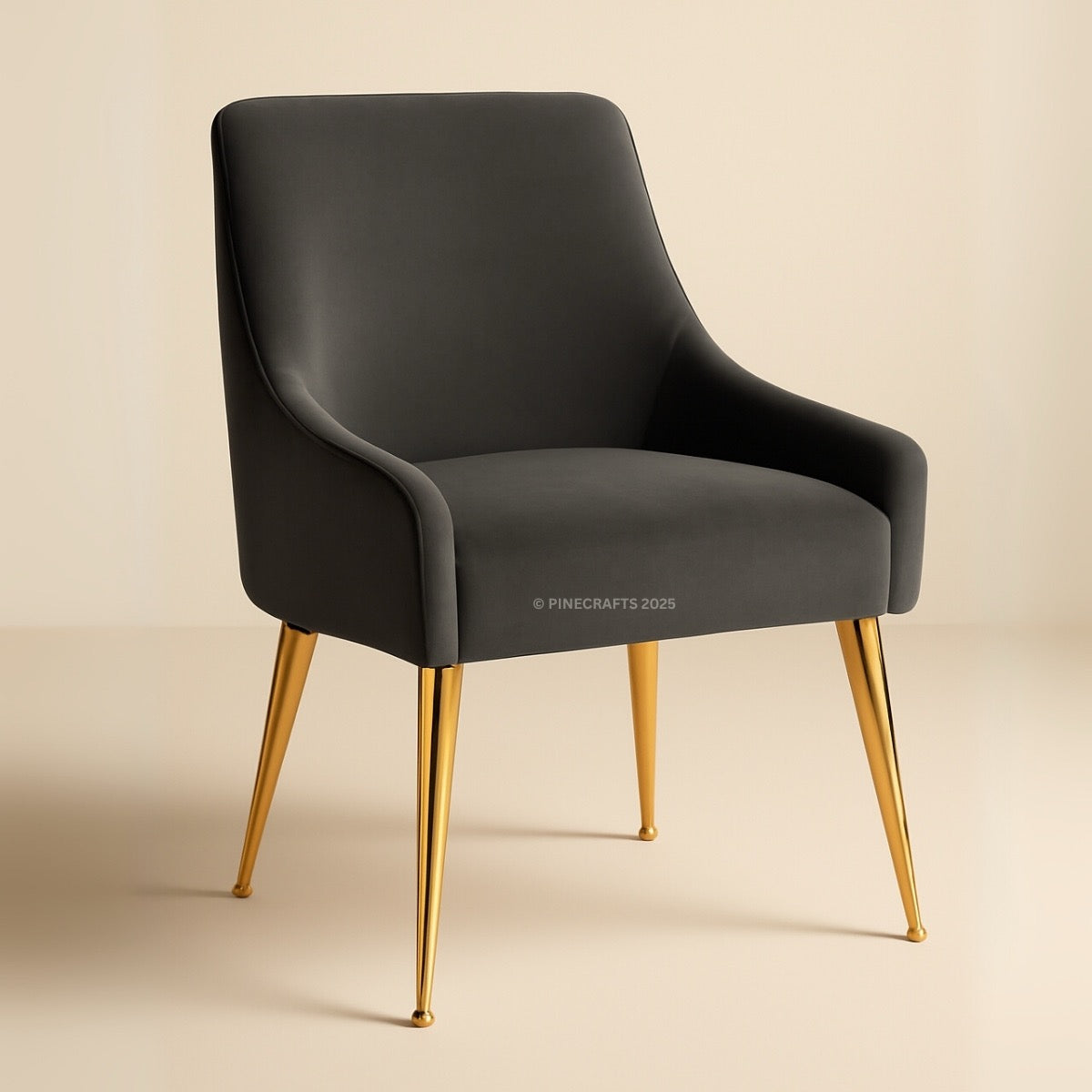 Gray chair with gold legs on a beige background