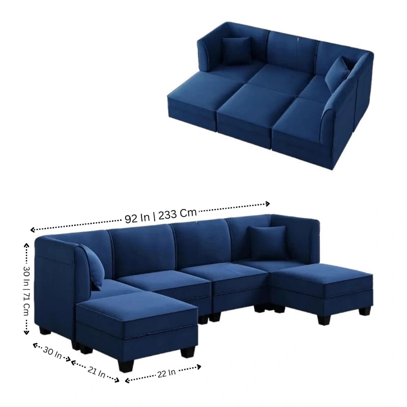Retro Cute Look 3 Seater L Shape Fabric Sofa