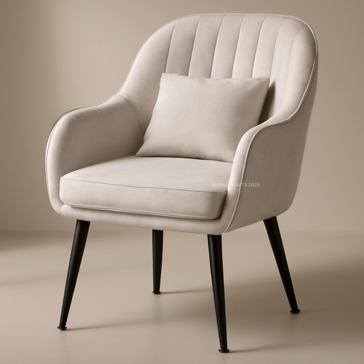 Beige armchair with a pillow on a beige background