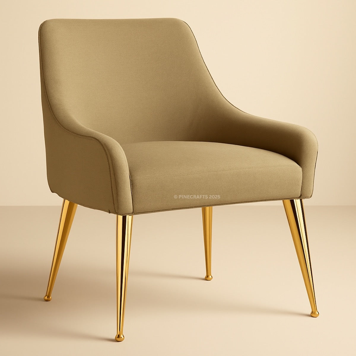 Beige armchair with gold legs on a beige background