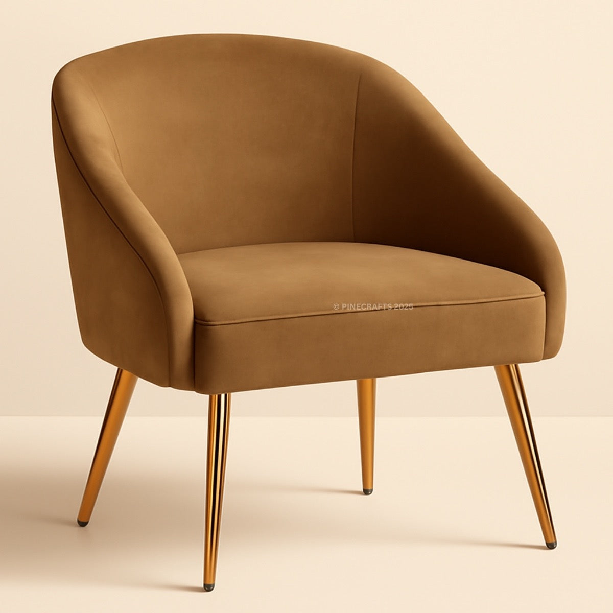 Brown armchair with gold legs on a beige background