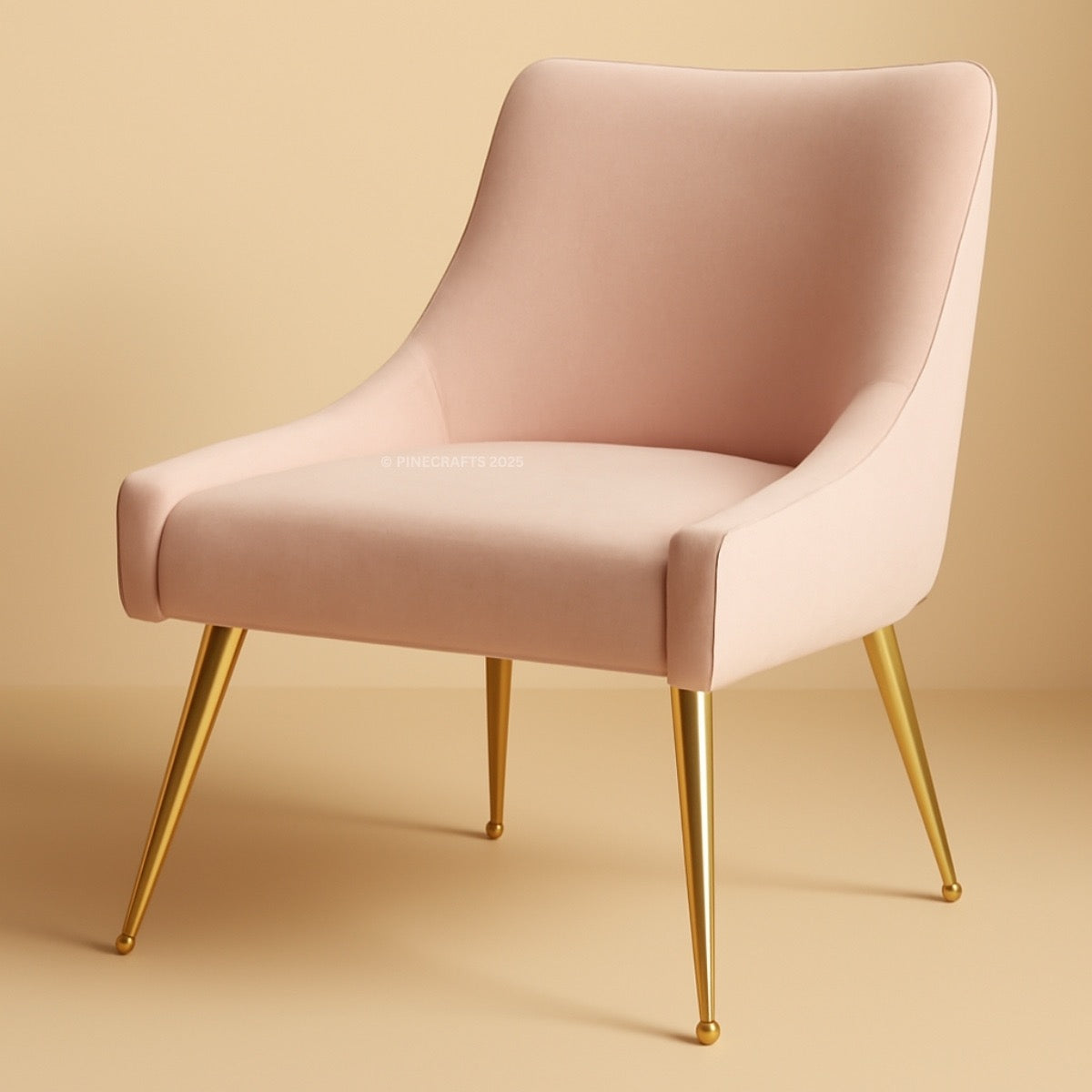 Pink chair with gold legs on a beige background