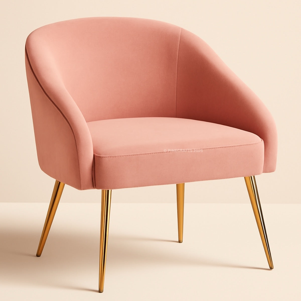 Pink armchair with gold legs on a beige background