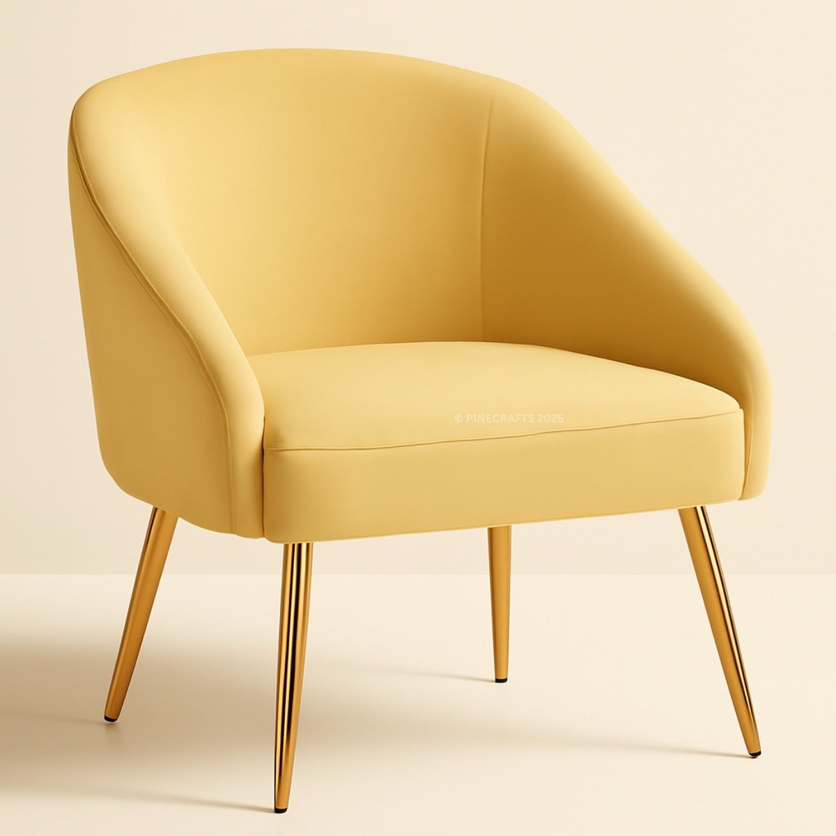 Yellow armchair with gold legs on a beige background