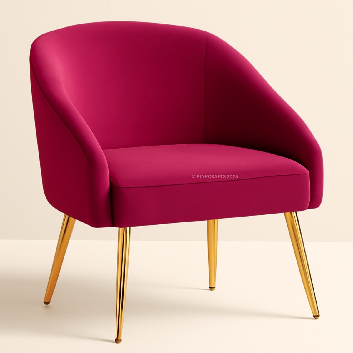 Pink chair with gold legs on a beige background