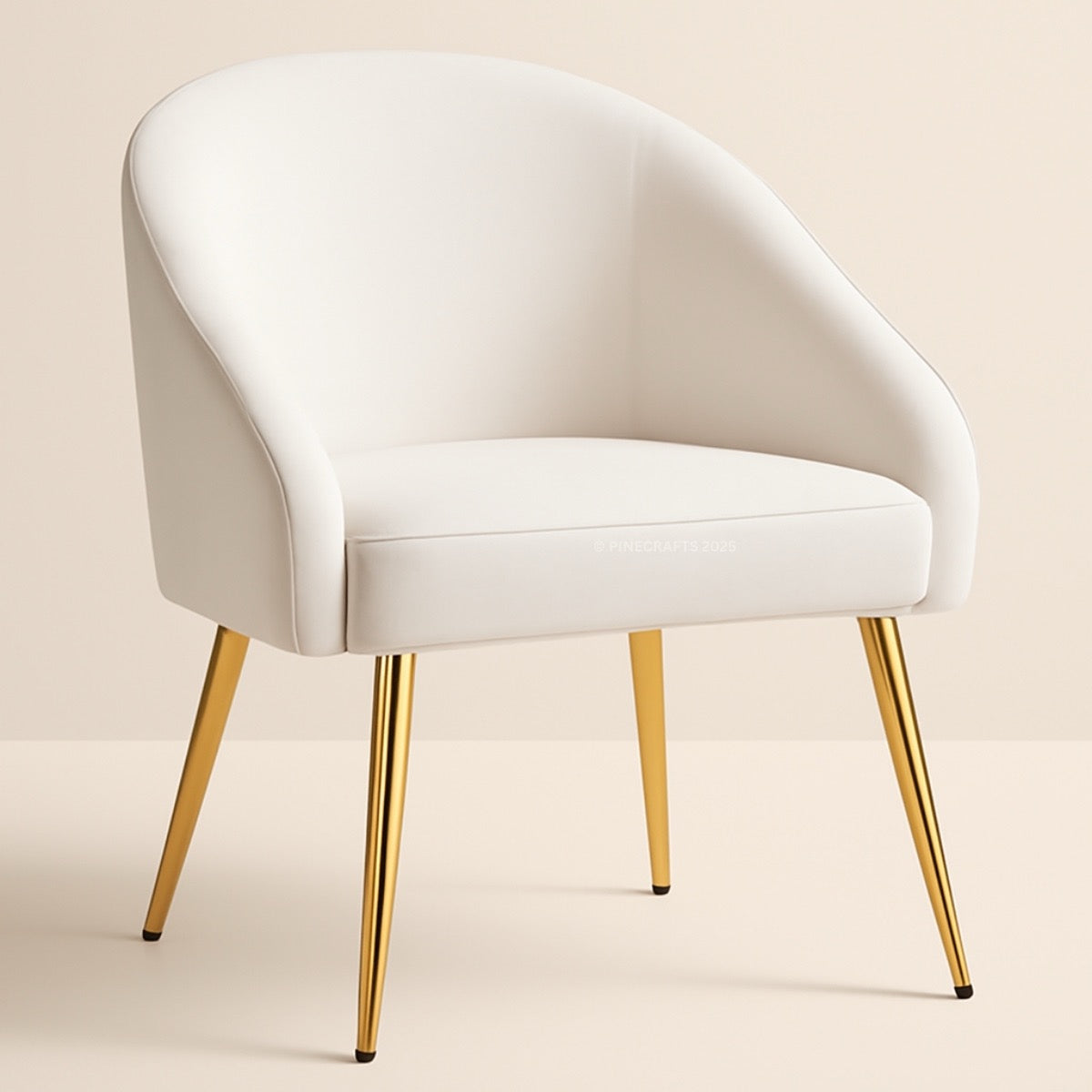 White chair with gold legs on a beige background