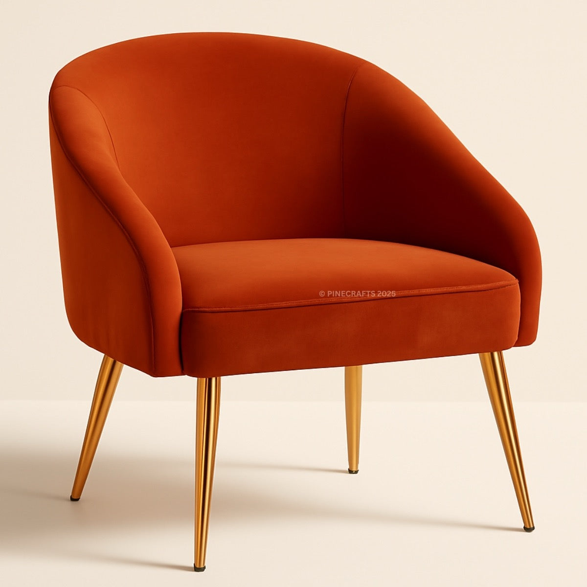 Orange armchair with gold legs on a beige background