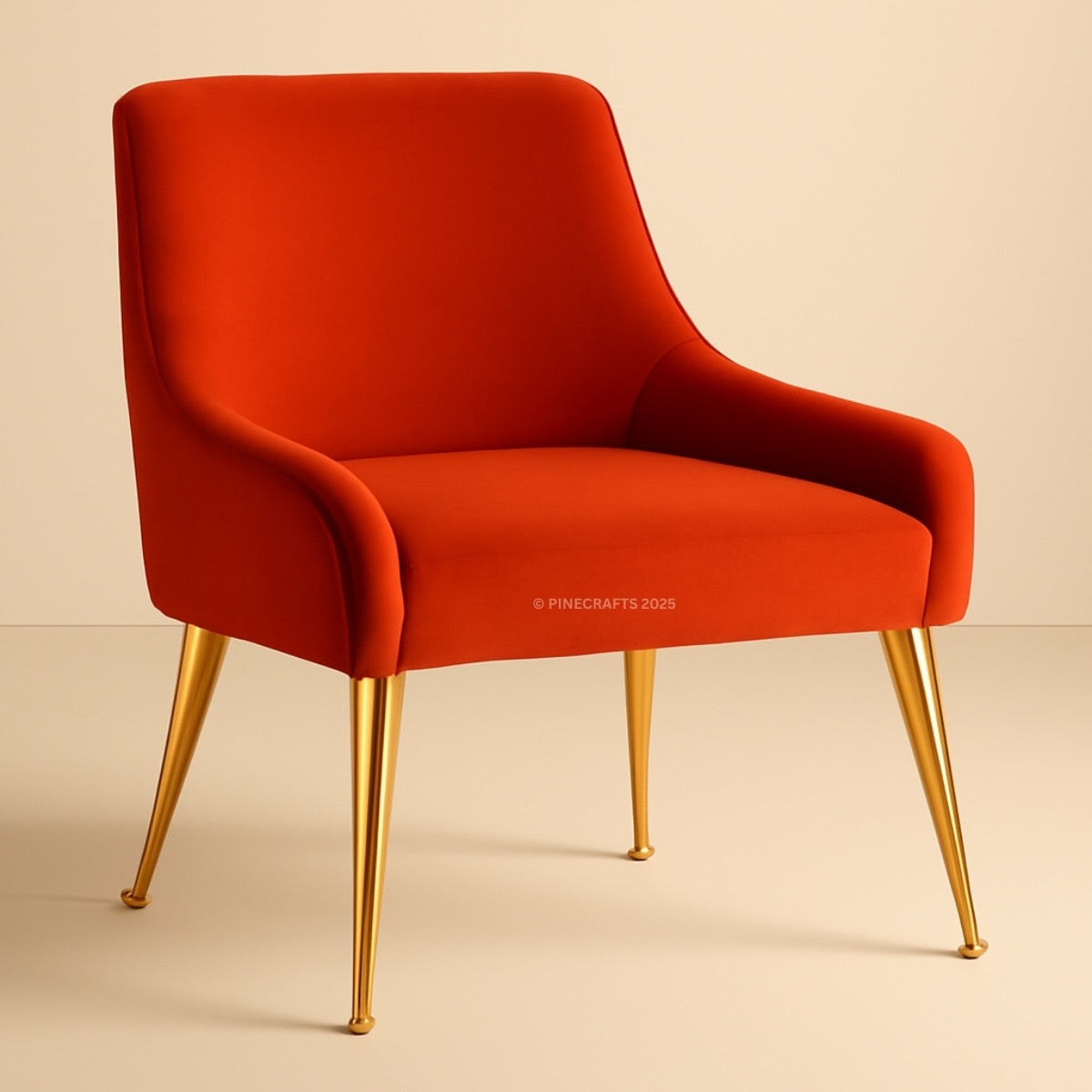 Red chair with gold legs on a beige background