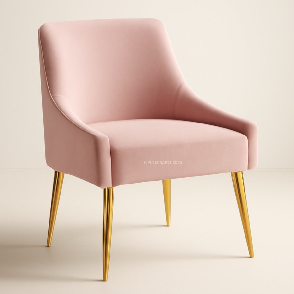 Pink chair with gold legs on a beige background