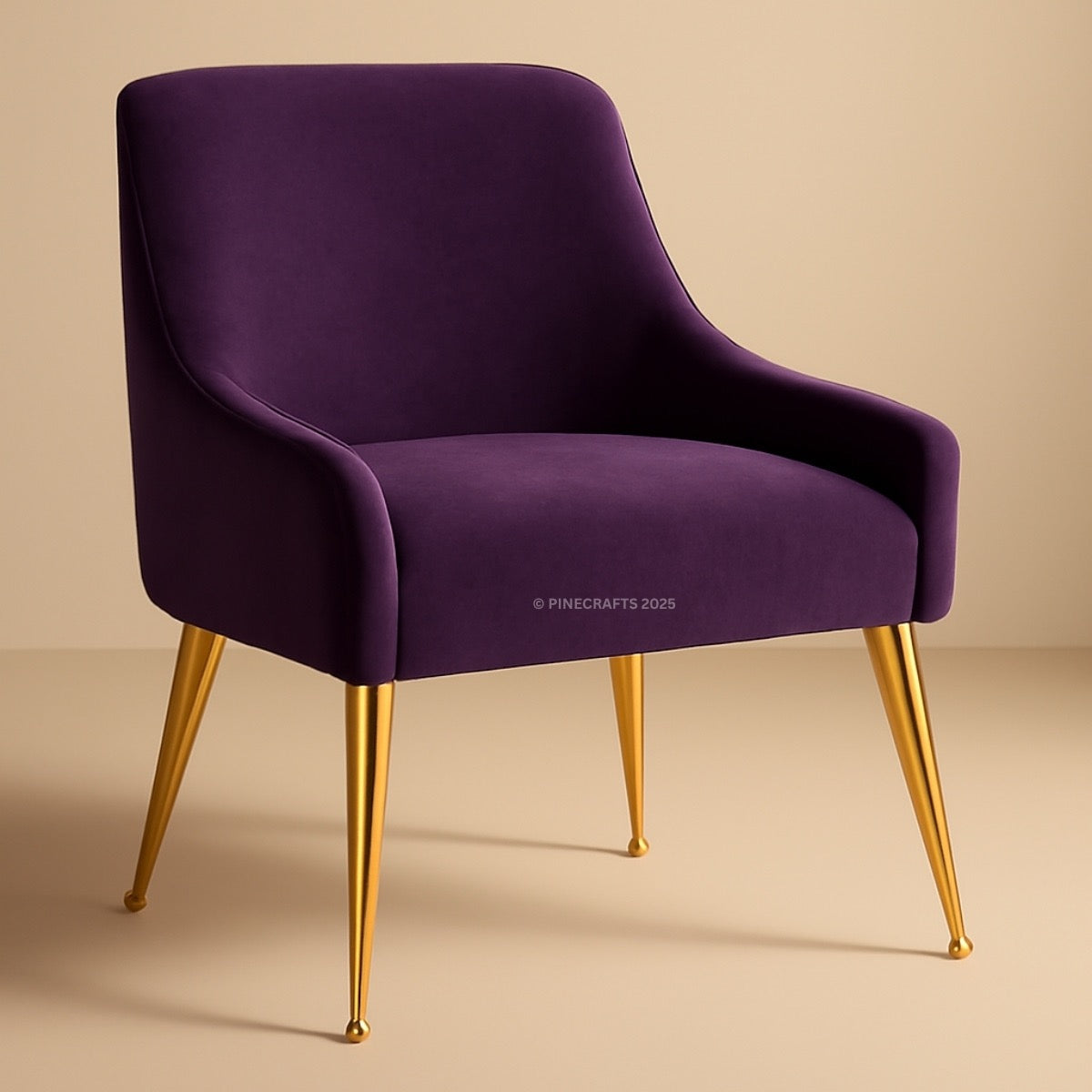 Purple chair with gold legs on a beige background