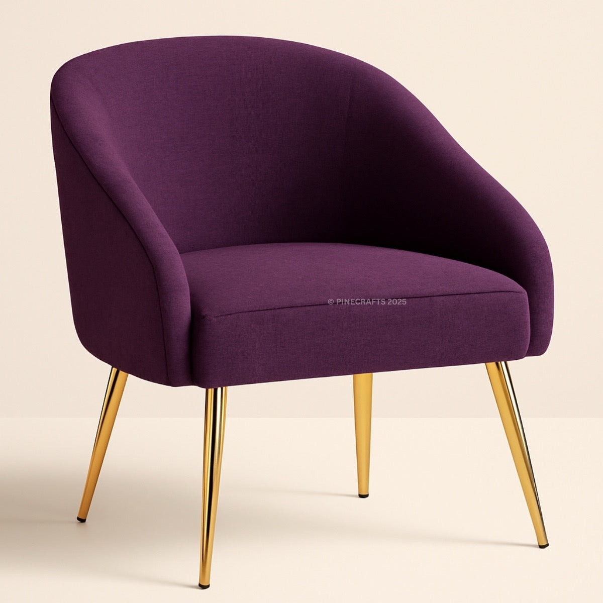 Purple chair with gold legs on a beige background