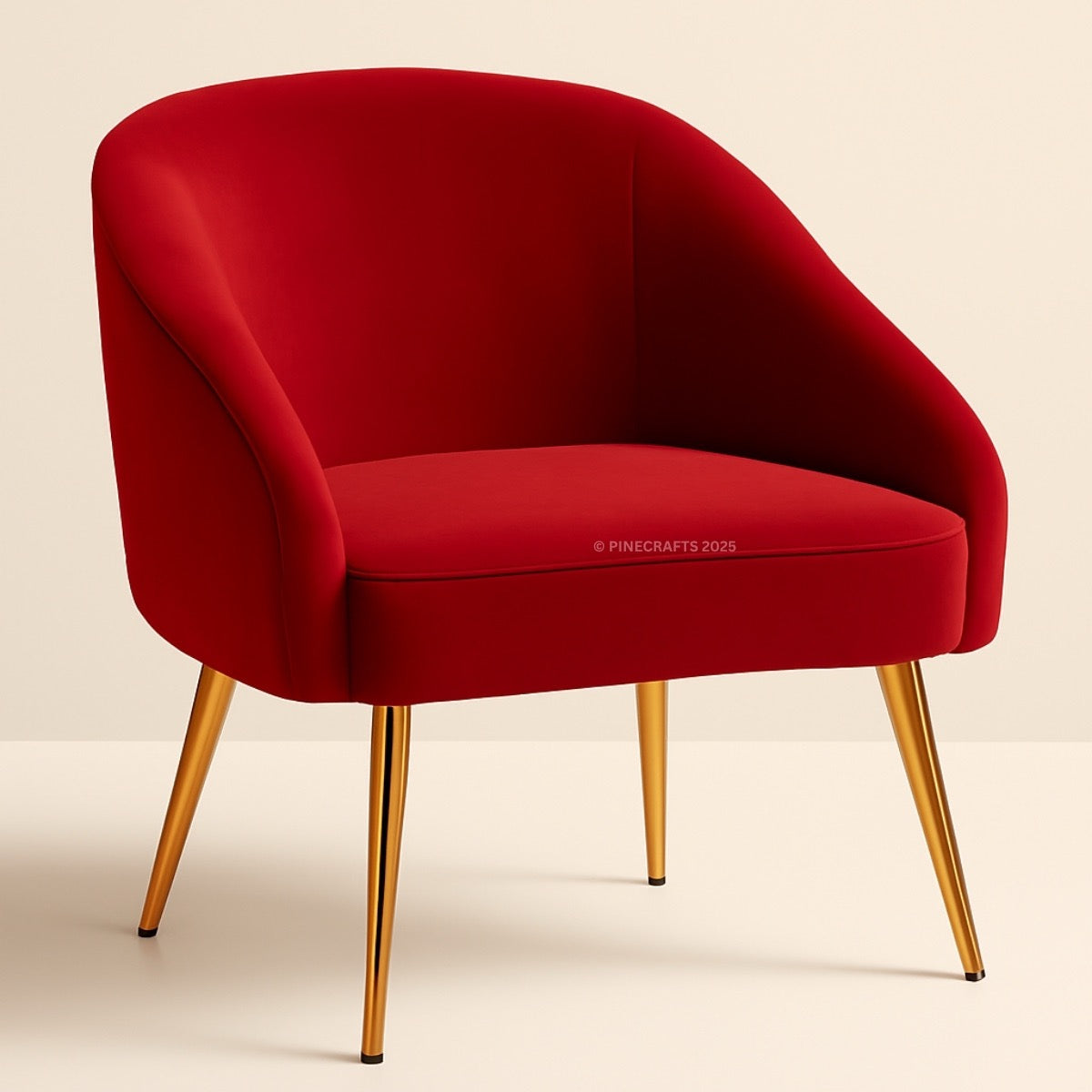 Red armchair with gold legs on a beige background