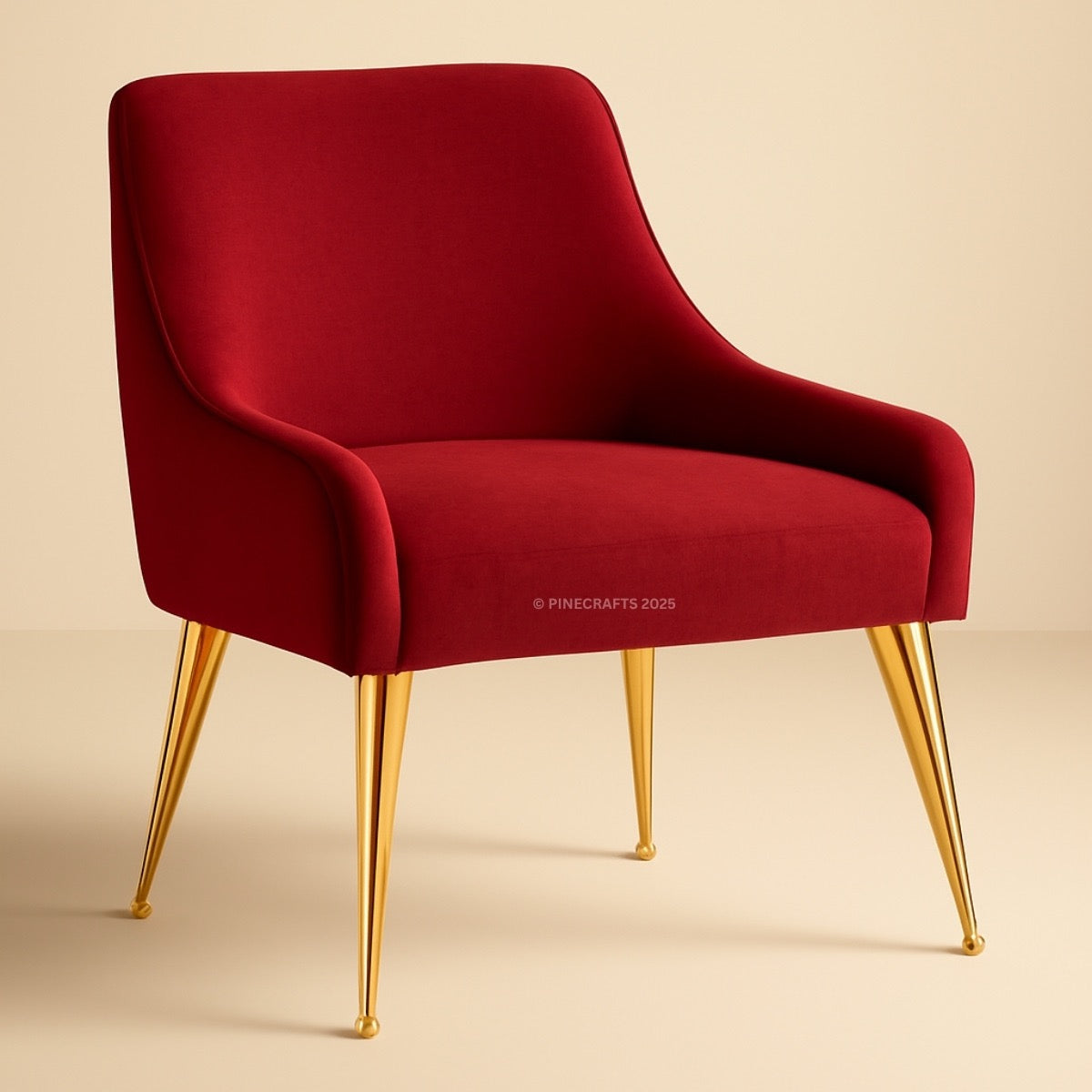 Red chair with gold legs on a beige background