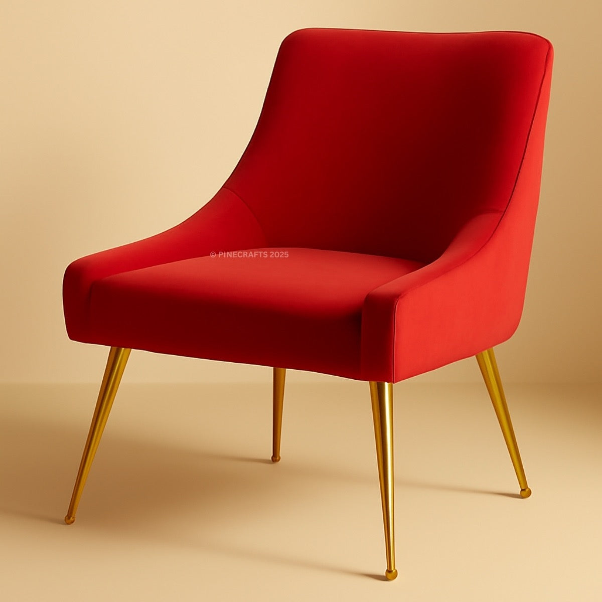 Red chair with gold legs on a beige background