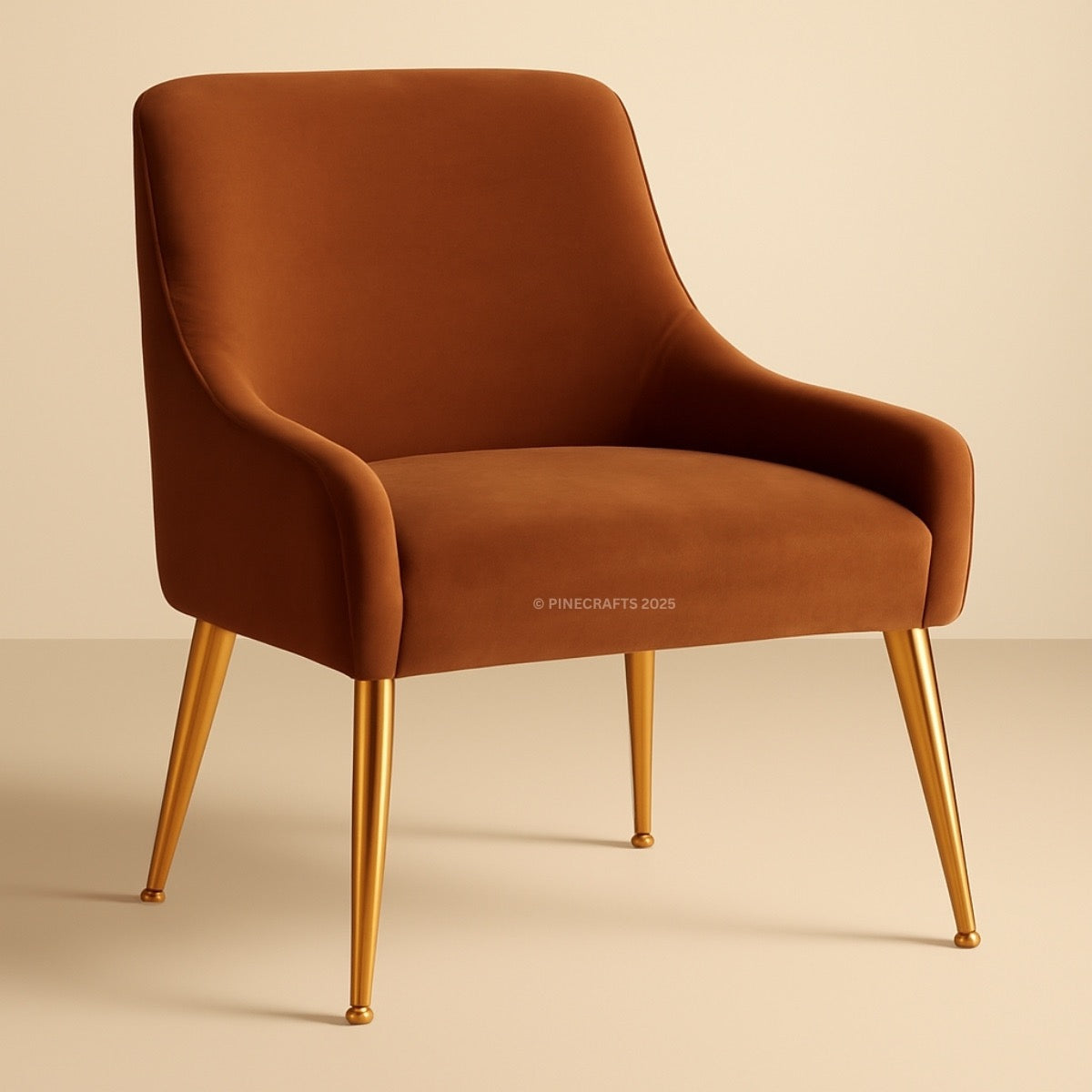 Brown chair with gold legs on a beige background