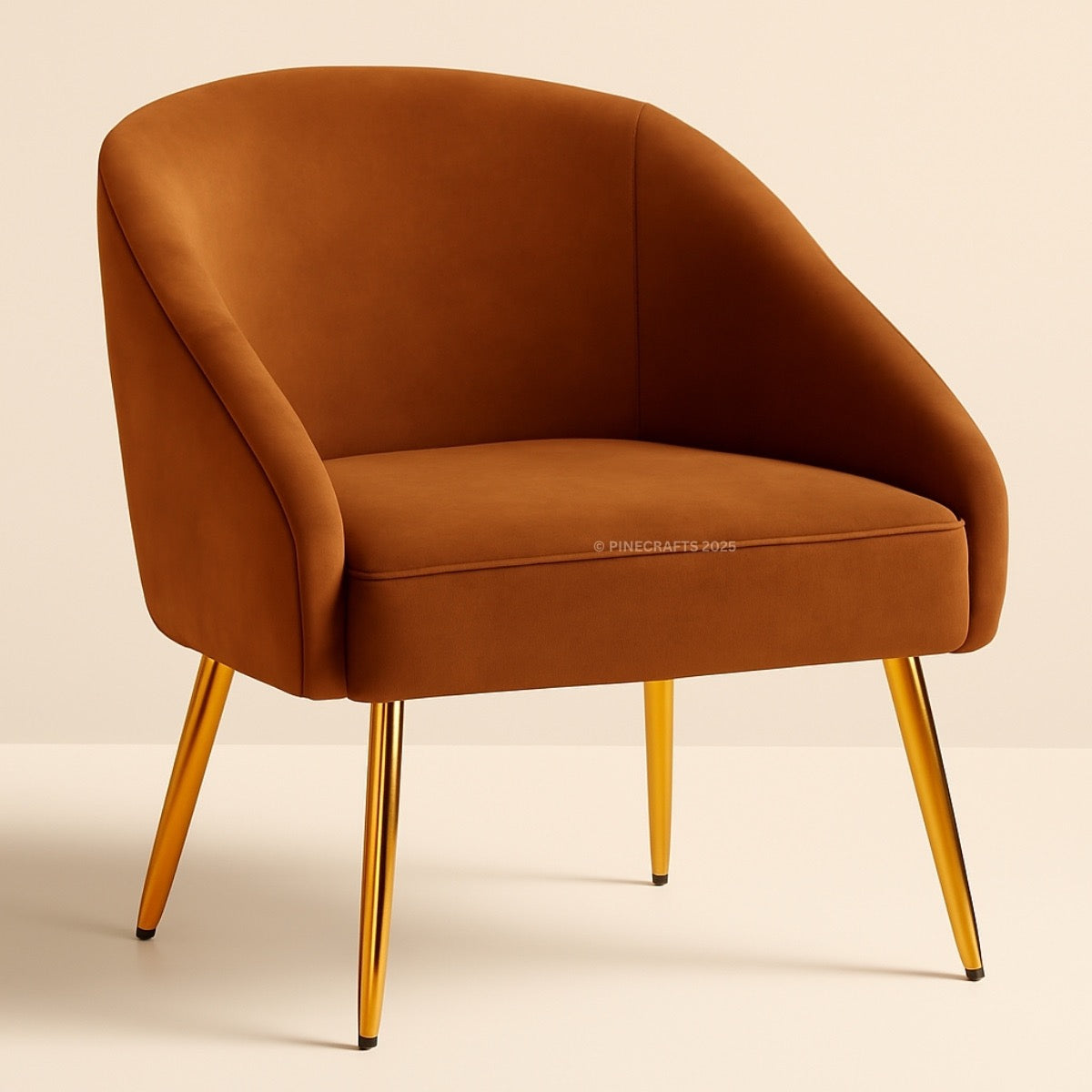 Brown armchair with gold legs on a beige background