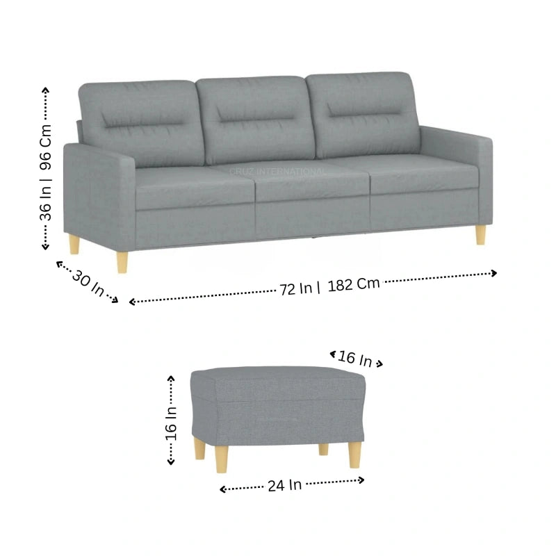 3 Seater L Shape Fabric Sofa for Living Room