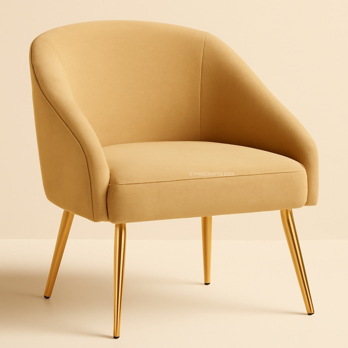 Beige armchair with gold legs on a beige background