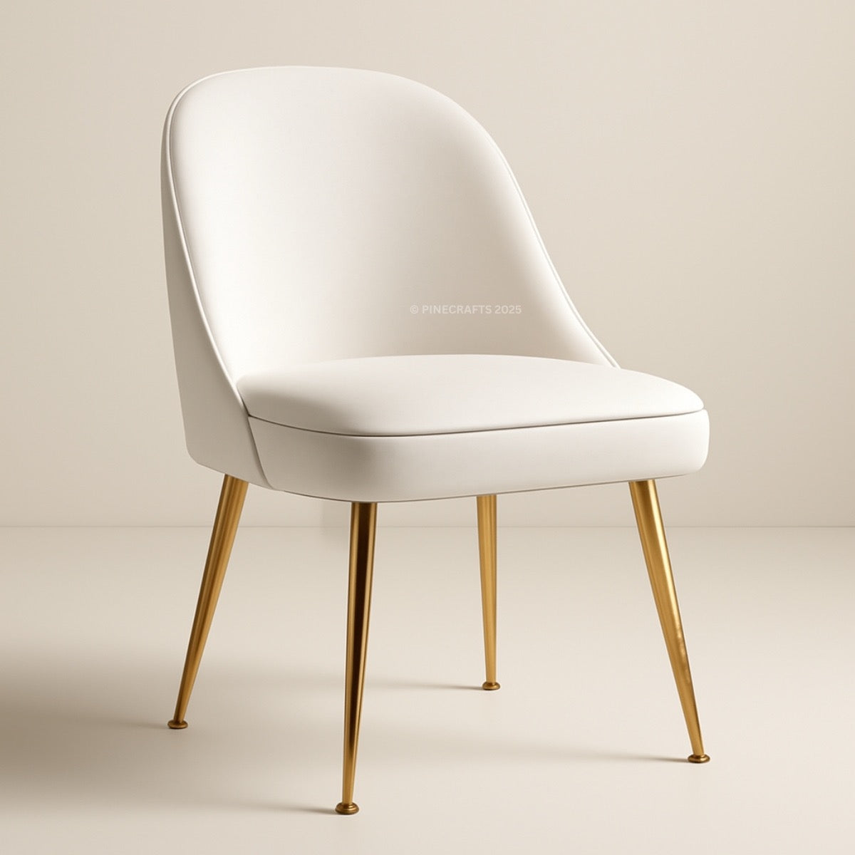 White chair with gold legs on a beige background