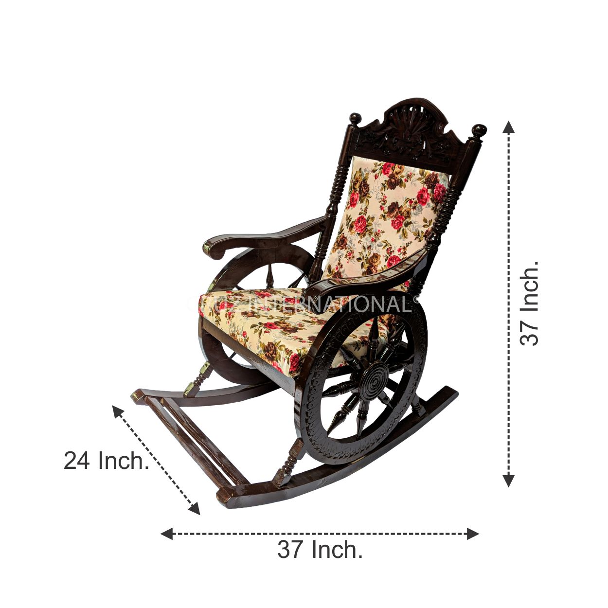 Shahi Malin Rocking Chair | Rosewood | Printed Fabric CRUZ INTERNATIONAL