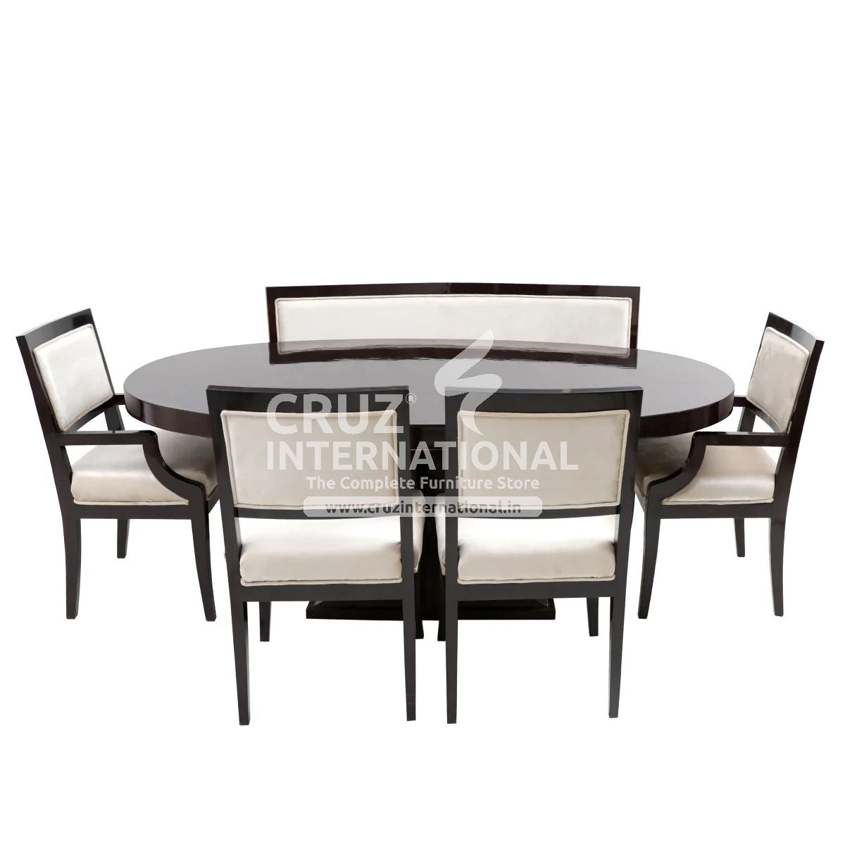 Classic Jacob Round Wooden Dinning Table | 4 Chairs + 1 Bench & 1 Table CRUZ INTERNATIONAL