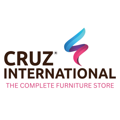 CRUZ INTERNATIONAL logo with blue and pink abstract design, tagline The Complete Furniture Store