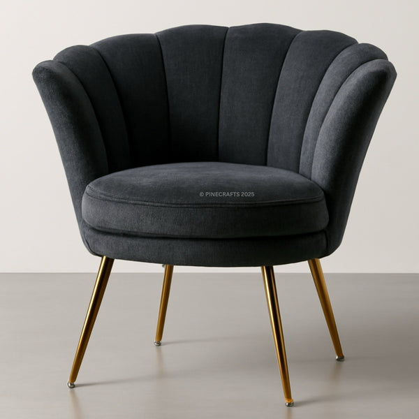 Gray armchair with gold legs on a light gray background
