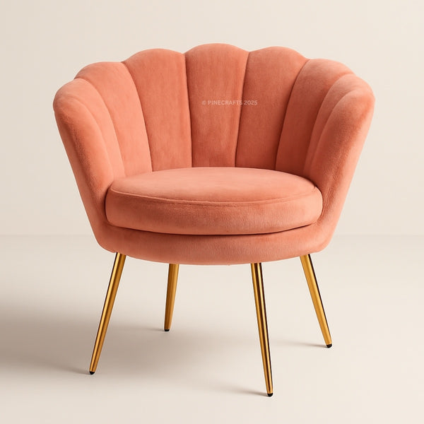 Pink armchair with gold legs on a beige background