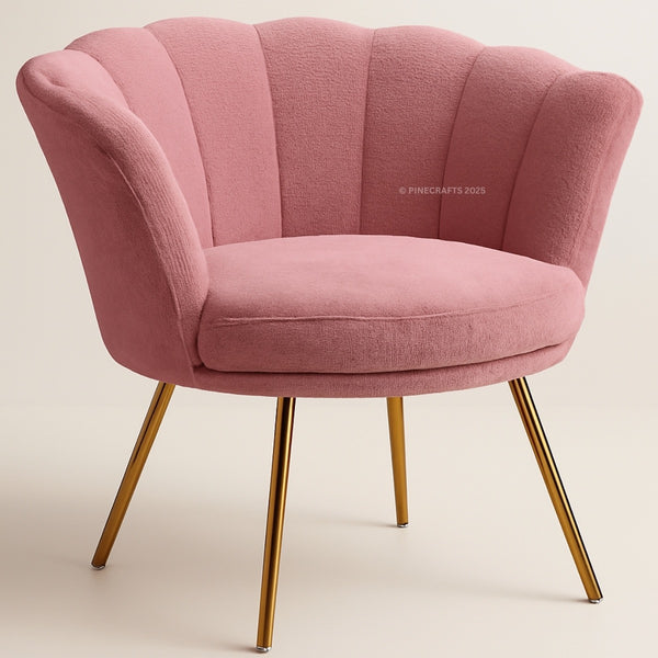 Pink chair with gold legs on a beige background