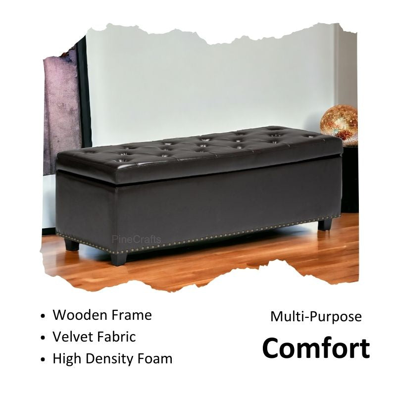 Velvet Bench Ottoman with Glossy Stainless Steel Legs – Comfortable & Chic